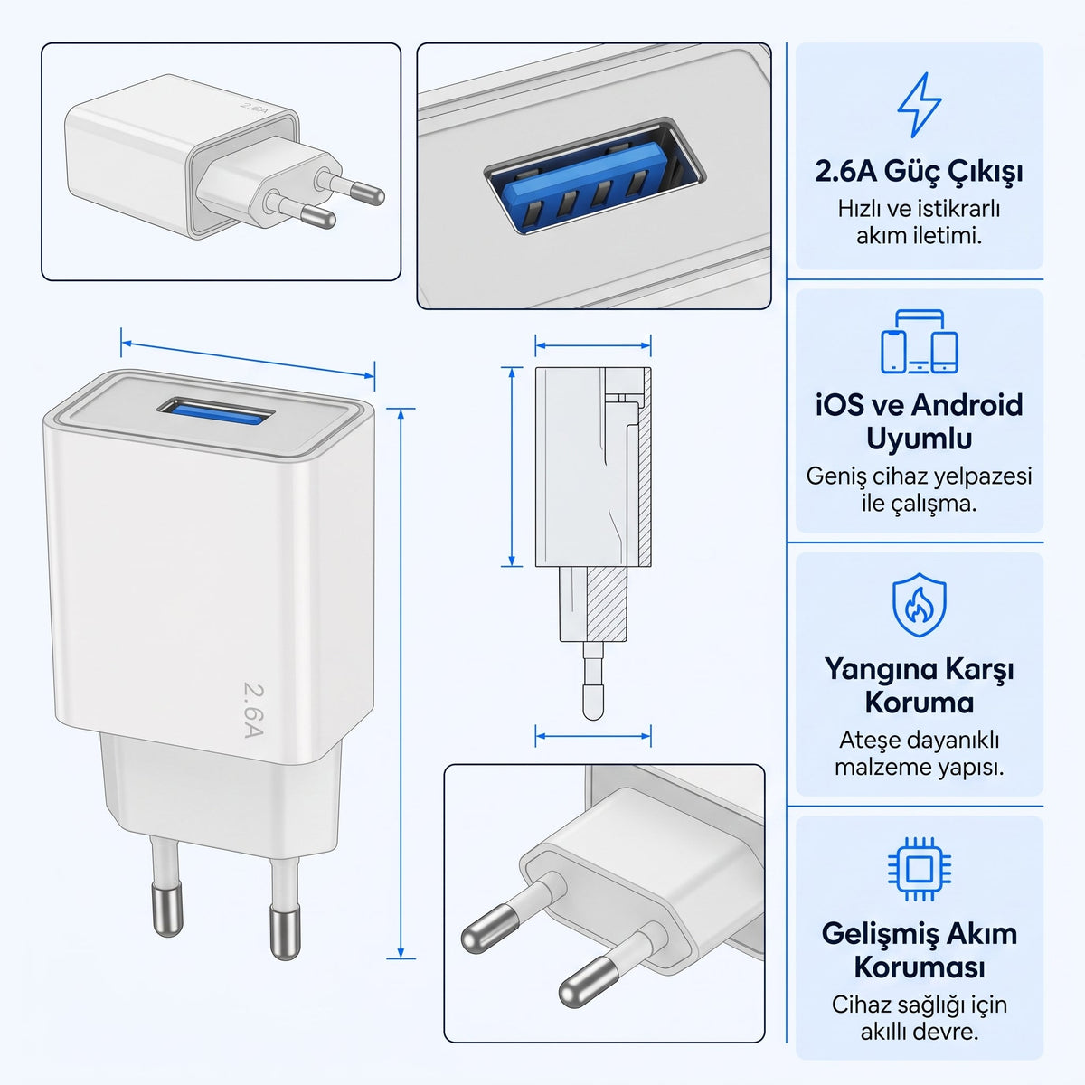 USB Sarj Adaptoru 2.6A – EU Standart