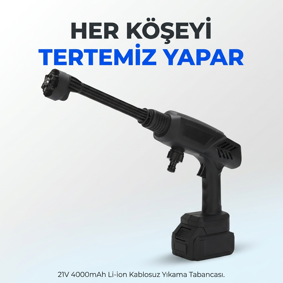 21V 4000mAh Li-ion Kablosuz Yıkama Tabancası (Siyah)