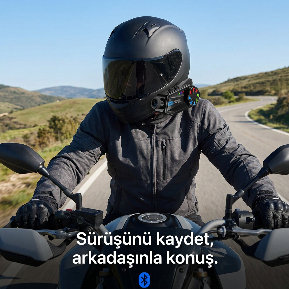 Intercom Kameralı Motosiklet Bluetooth Kask Kulaklık Ses Kontrolü 1080p Video Kayıt Videolu Interkom