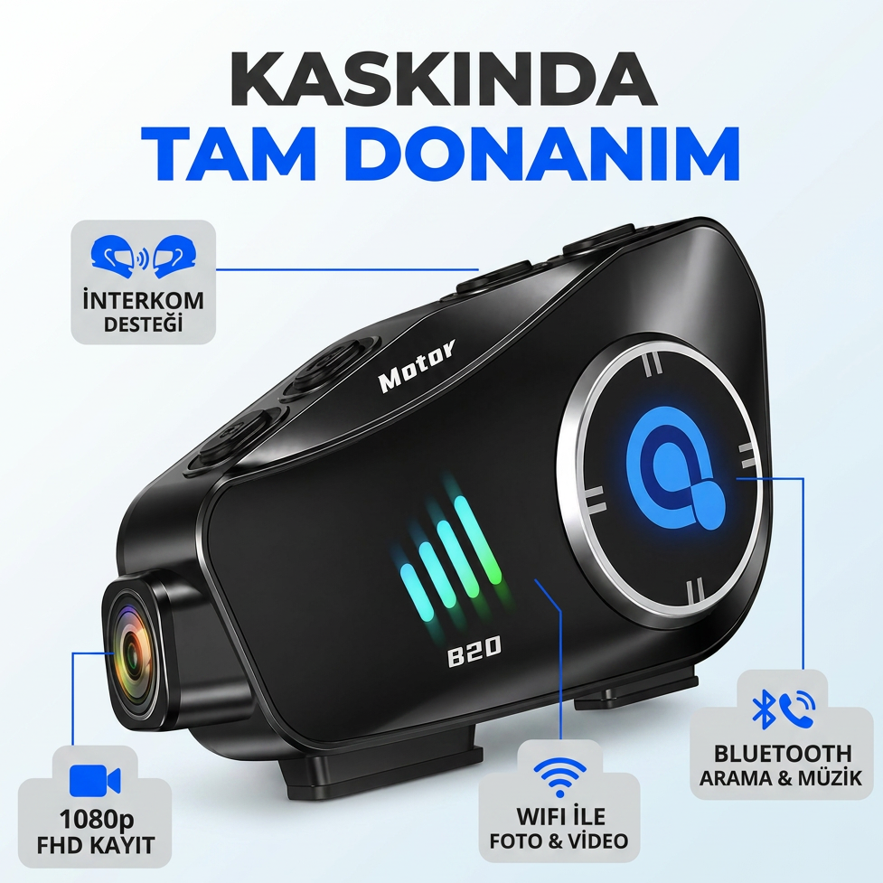 1080P FHD Kameralı Video Fotoğraf Özellikli WİFİ Kamera Bluetooth Arama Müzik İntercom Kask Kulaklık