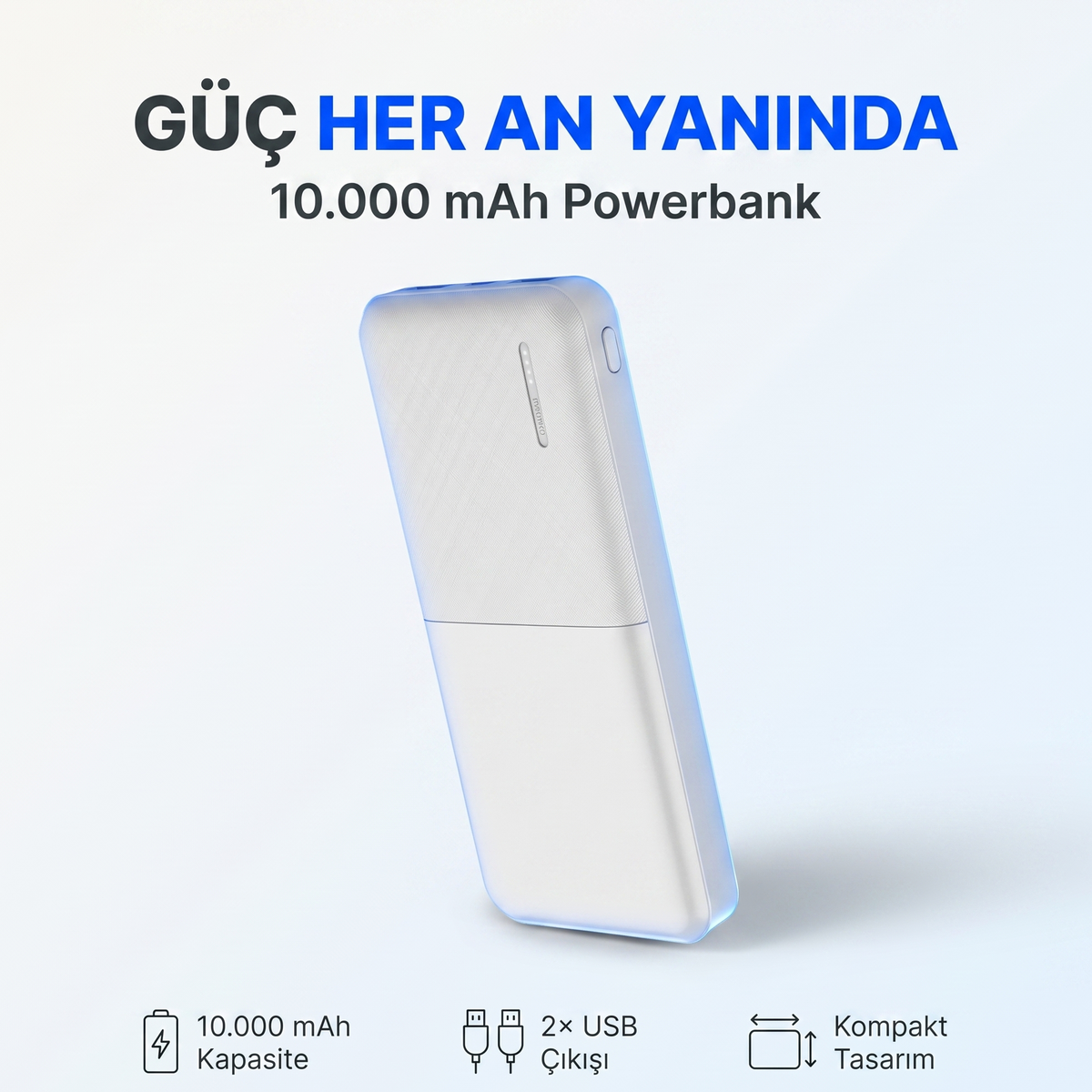 Snapmax SNP-3009 Beyaz 10.000 Mah Powerbank 2X USB Çıkışlı 1 Type-C ve 1 Micro Girişli