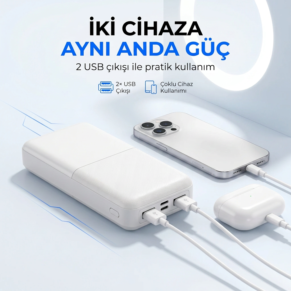 Snapmax SNP-3009 Beyaz 10.000 Mah Powerbank 2X USB Çıkışlı 1 Type-C ve 1 Micro Girişli