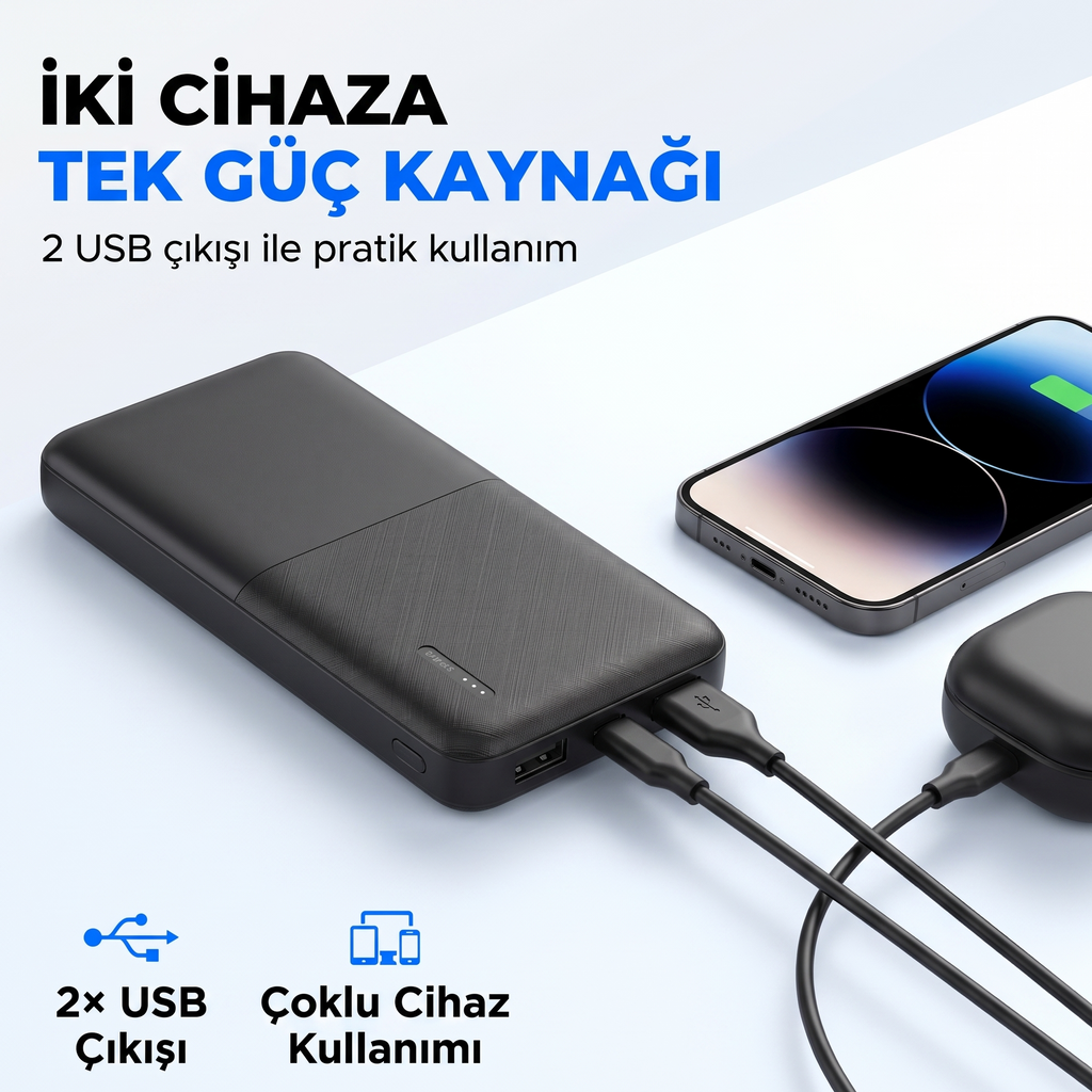 SnapMax SNP-3008 Siyah 10.000 mah Powerbank 2x USB Çıkışlı 1 Type-C ve 1 Micro Girişli