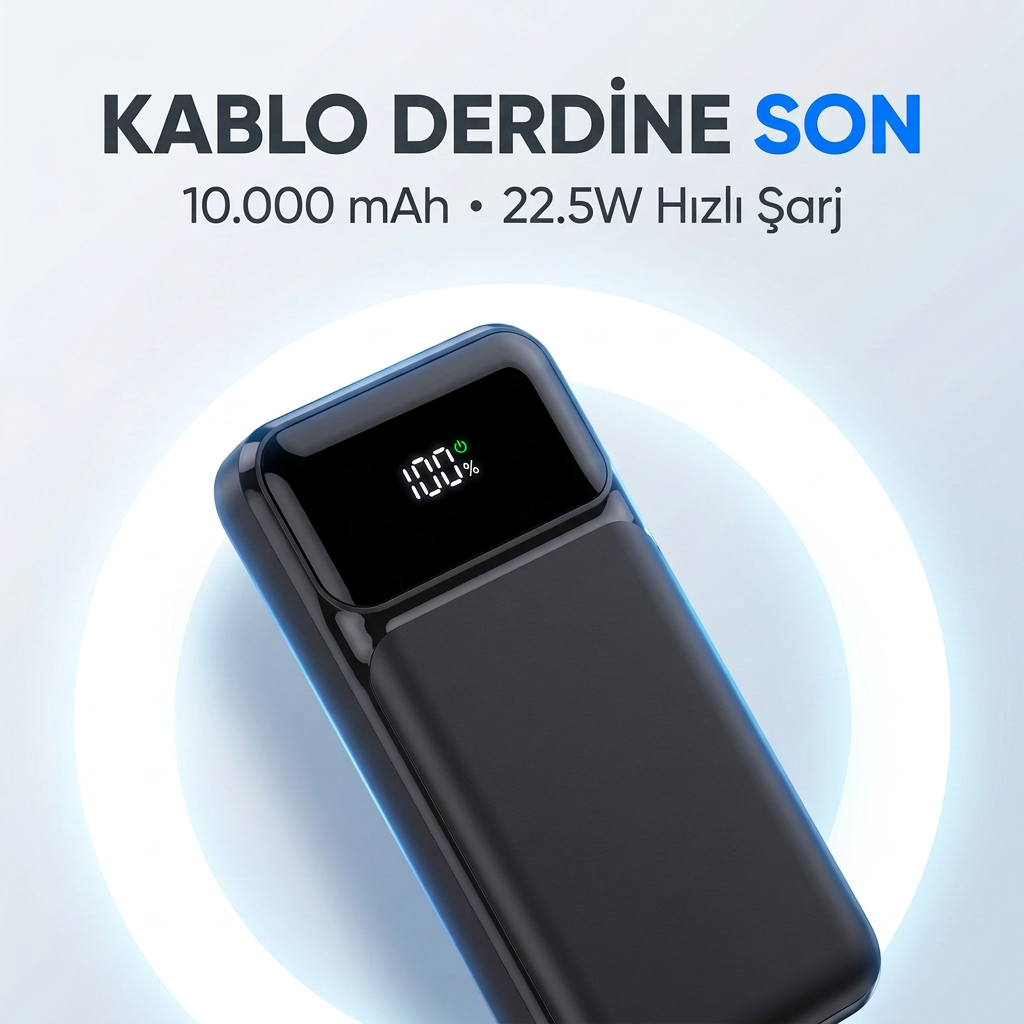 SNP-3006 10.000 Mah Hızlı Şarj LED Göstergeli Powerbank 3in1 Dahili Kablolu Powerbank Çoklu Giriş