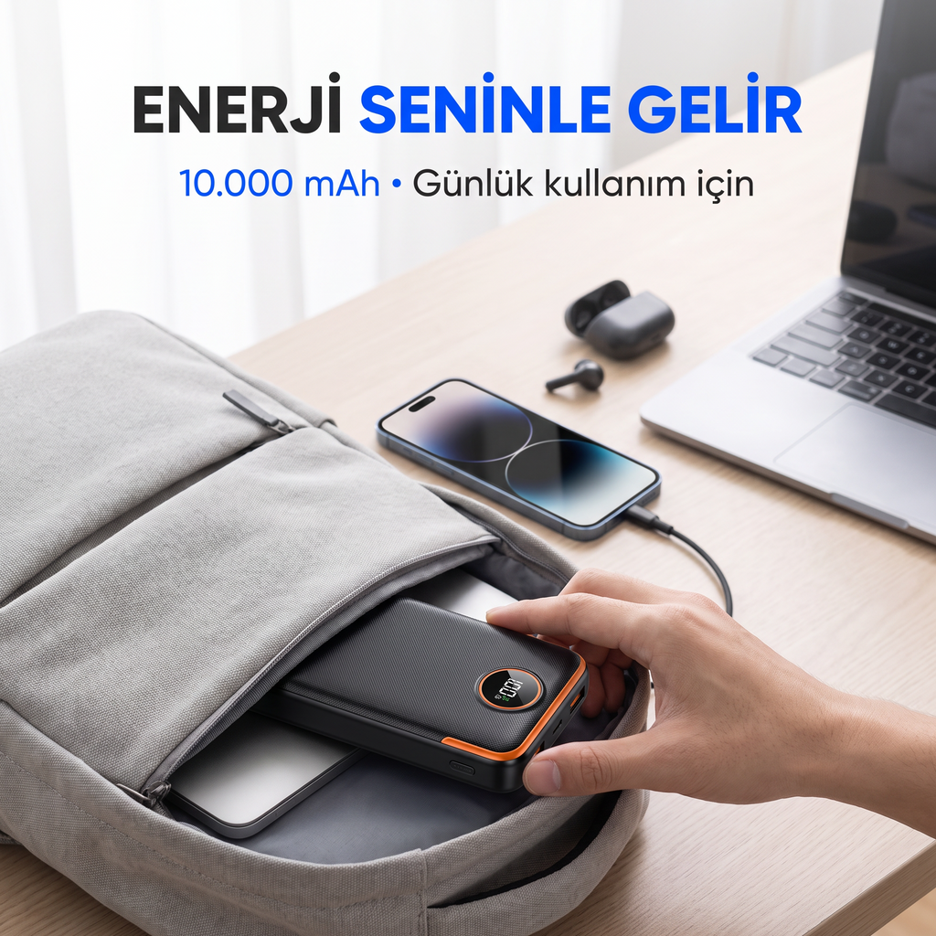 SNP-3012 10.000 Mah LCD Ekran Dahili Kablolu 22.5w Hızlı Şarj Powerbank