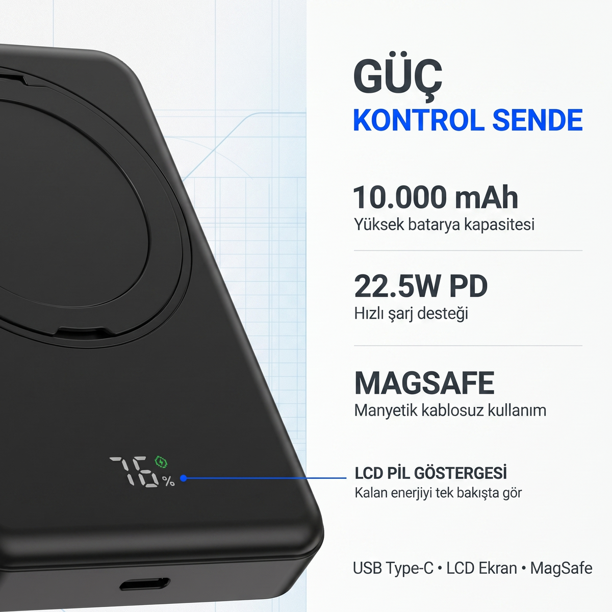 Snapron SNP-3010 10000 mAh 22.5W PD Hızlı Şarj Powerbank