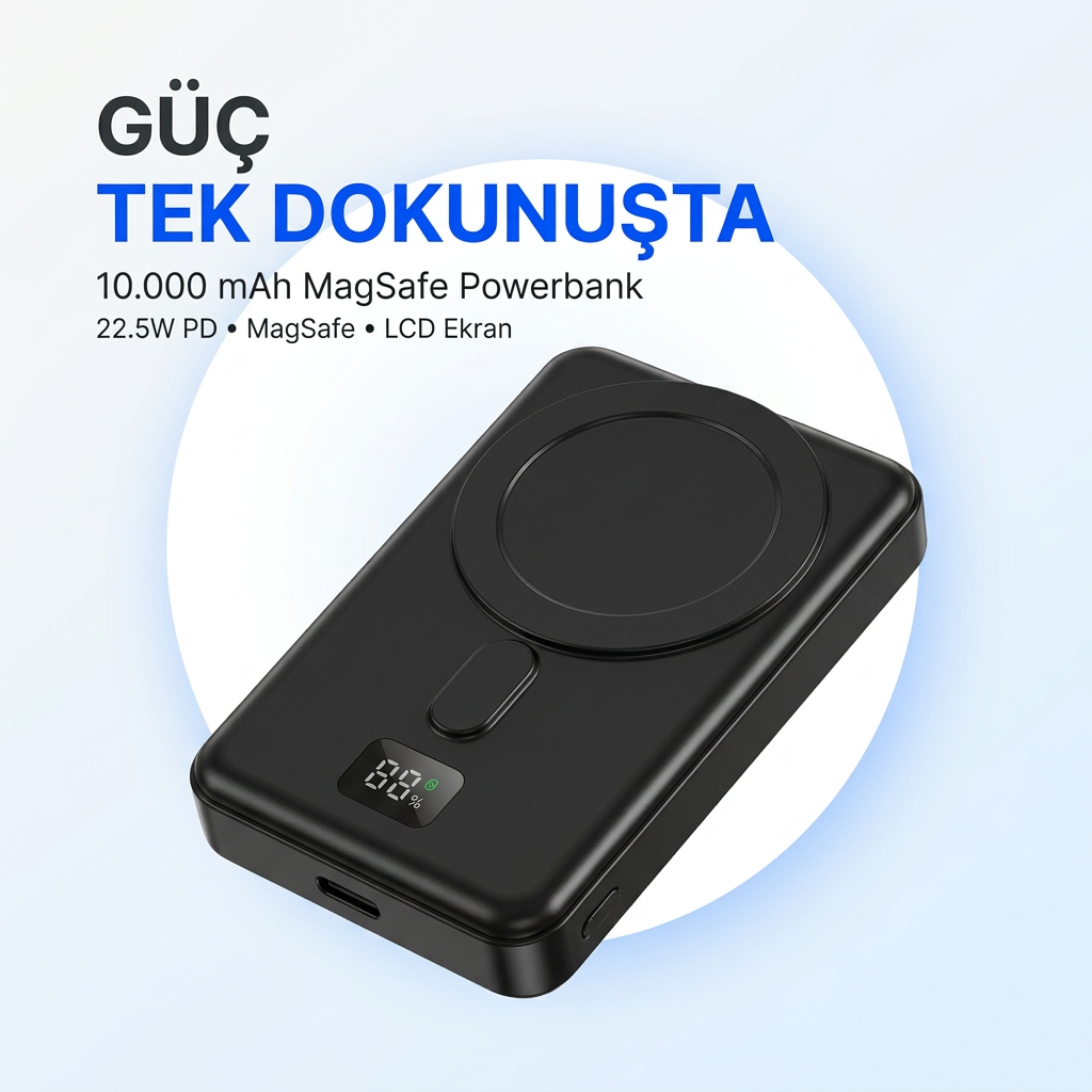 Snapron SNP-3025 PD 22.5W Hızlı Şarj LCD Ekran MagSafe 10000 mAh Powerbank