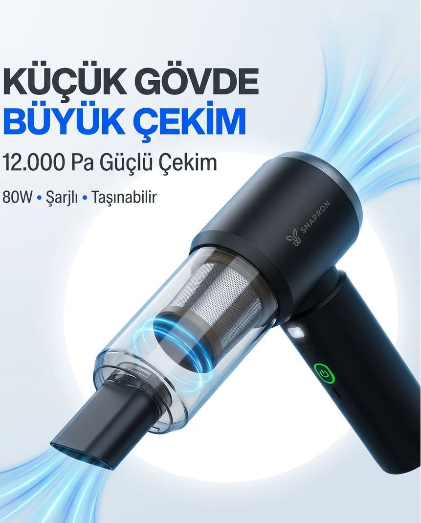 Vacuum Plus SNV-3002 15in1 Profesyonel 12.000PA Emiş Güçlü Üflemeli Şarjlı Mini Araç Süpürgesi