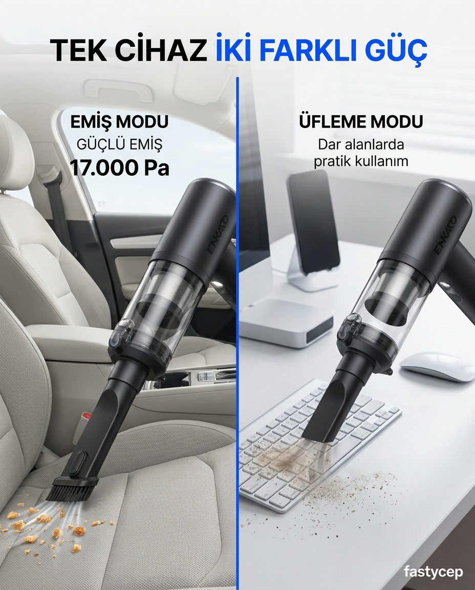 EKD-SP10 17000Pa 2000Ah Güçlü Vakum ve Üflemeli Şarjlı Elektrikli Araç Süpürgesi 3Ad Filtre