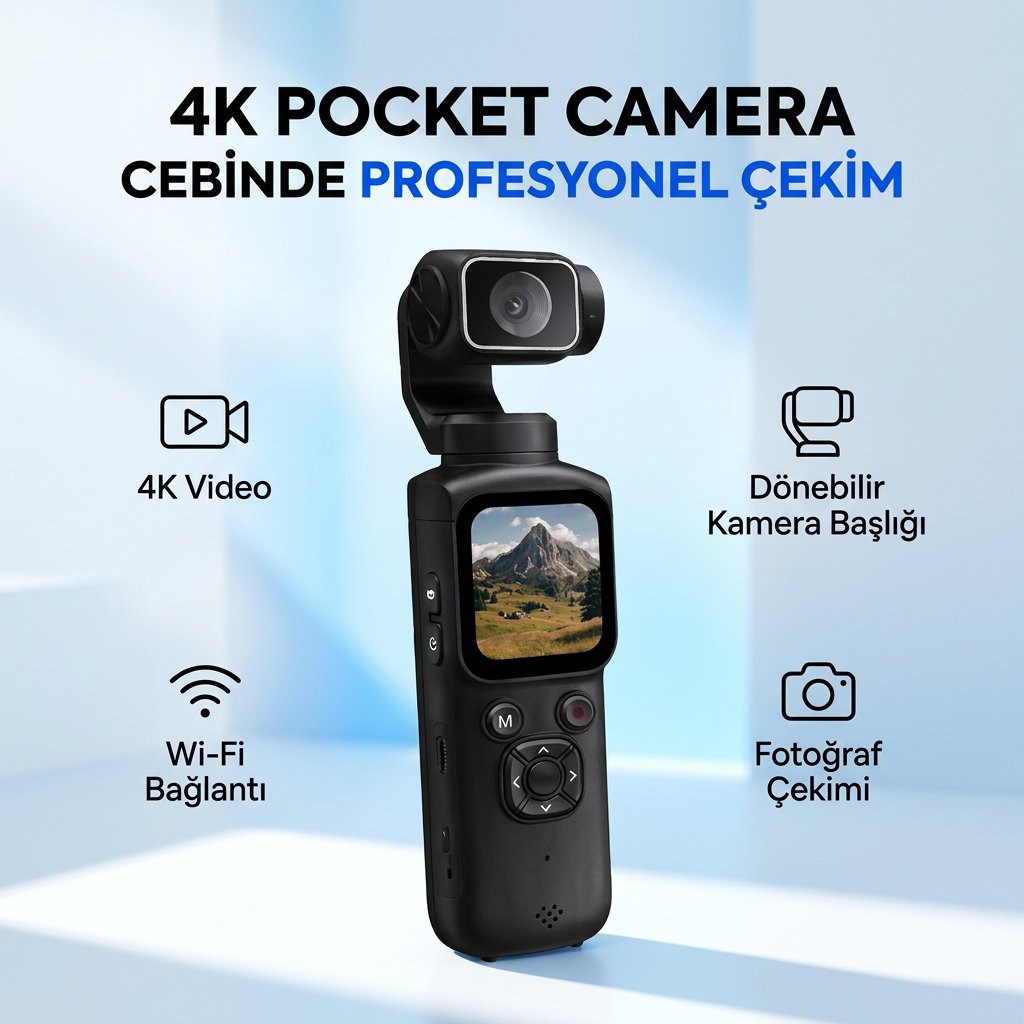4K Pocket Camera Gimbal Kamera - WiFi Destekli 330° Döner Lensli Akıllı El Kamerası - Yüz Takip Özellikli Mini