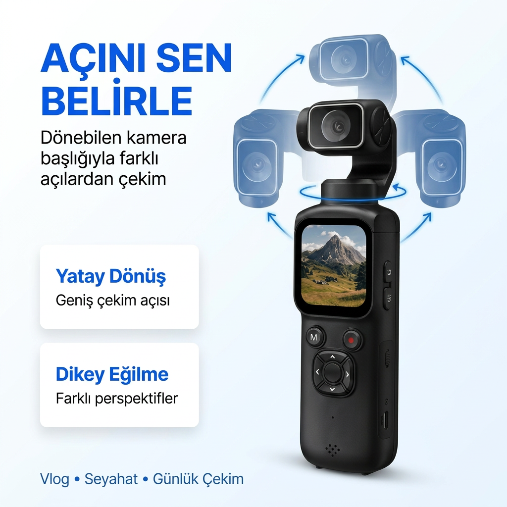4K Pocket Camera Gimbal Kamera - WiFi Destekli 330° Döner Lensli Akıllı El Kamerası - Yüz Takip Özellikli Mini