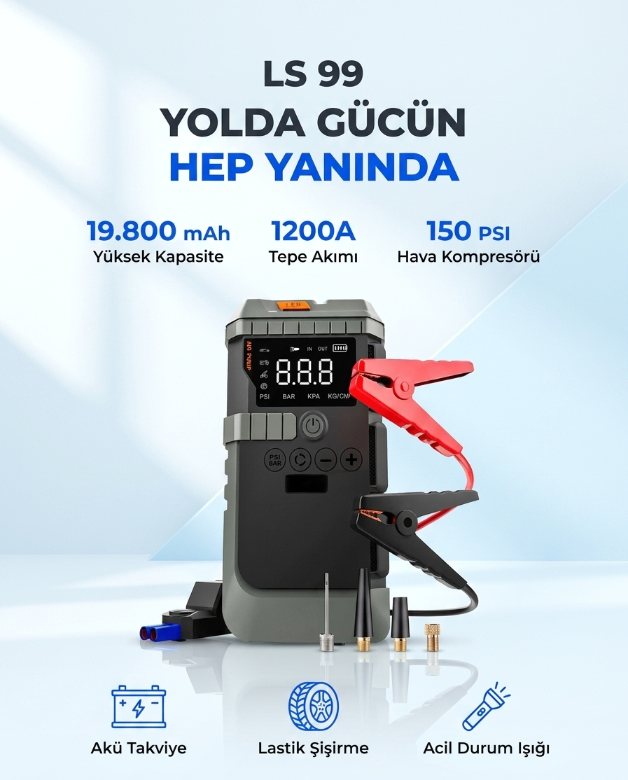 NSUN T-Life Jump Starter 19800 mAh Akü Takviyeli Hava Kompresörü LENSUN LS 99