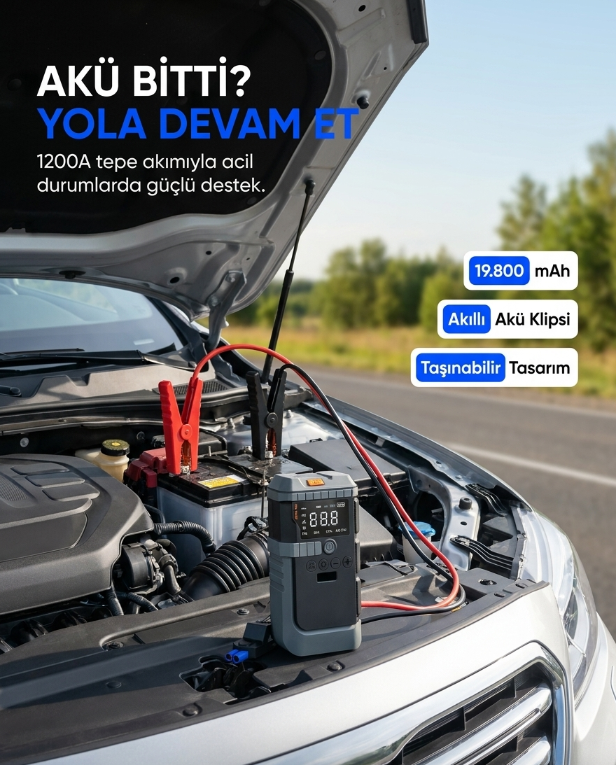 NSUN T-Life Jump Starter 19800 mAh Akü Takviyeli Hava Kompresörü LENSUN LS 99