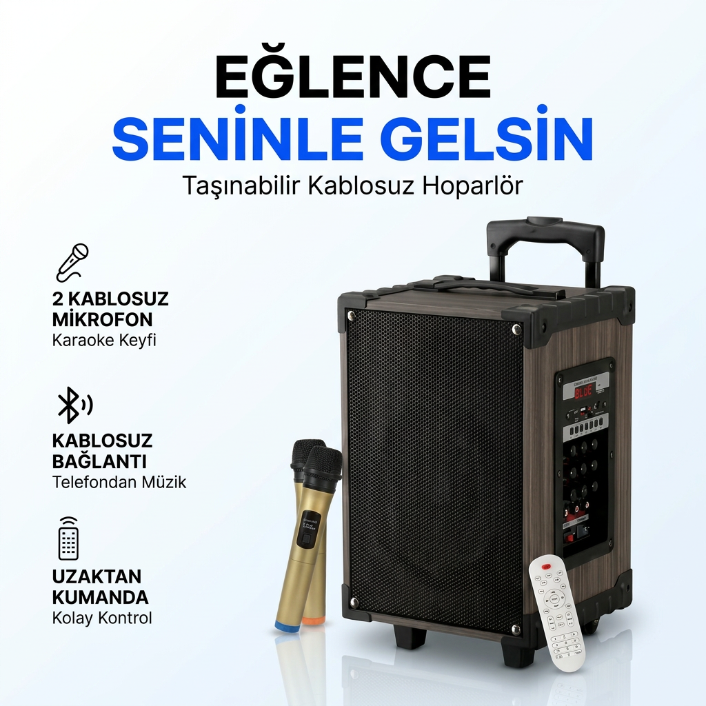 Lt-908 Kablosuz 2 Mikrofonlu Kumandalı Kablosuz Hoparlör