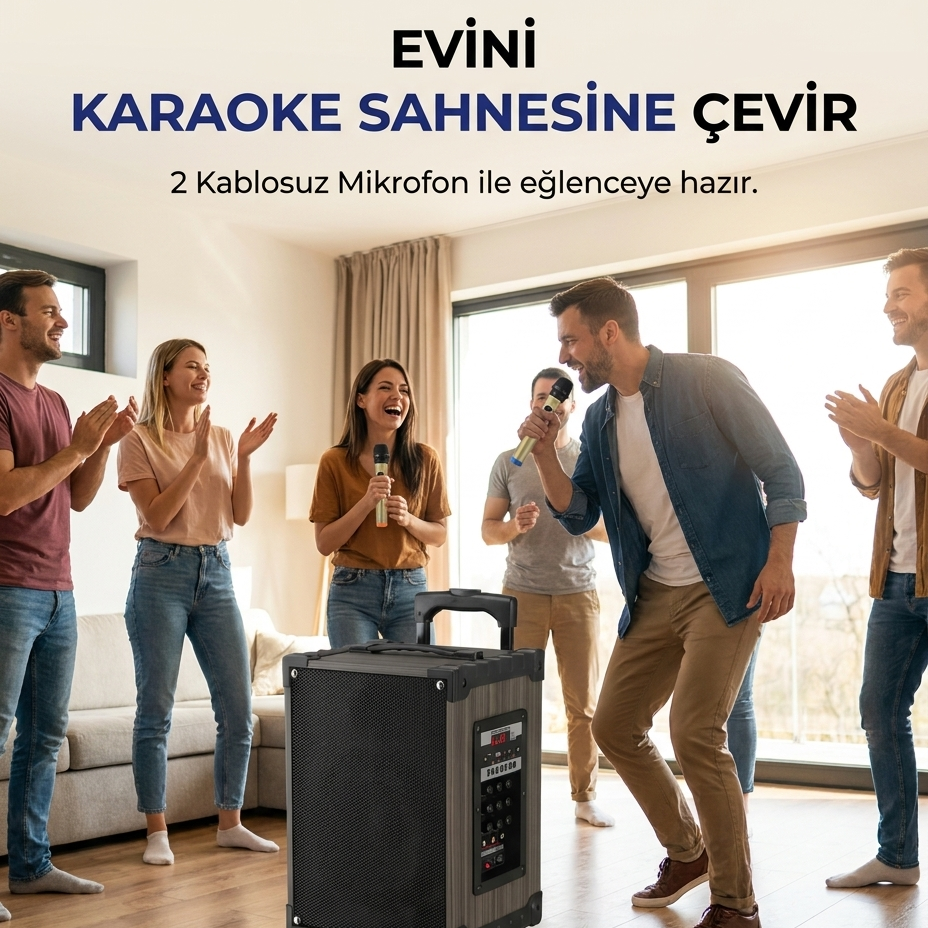 Lt-908 Kablosuz 2 Mikrofonlu Kumandalı Kablosuz Hoparlör
