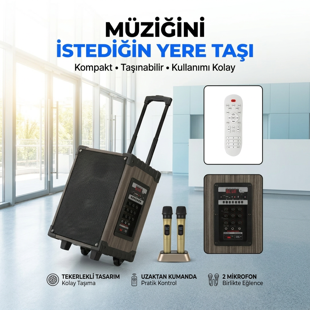 Lt-908 Kablosuz 2 Mikrofonlu Kumandalı Kablosuz Hoparlör