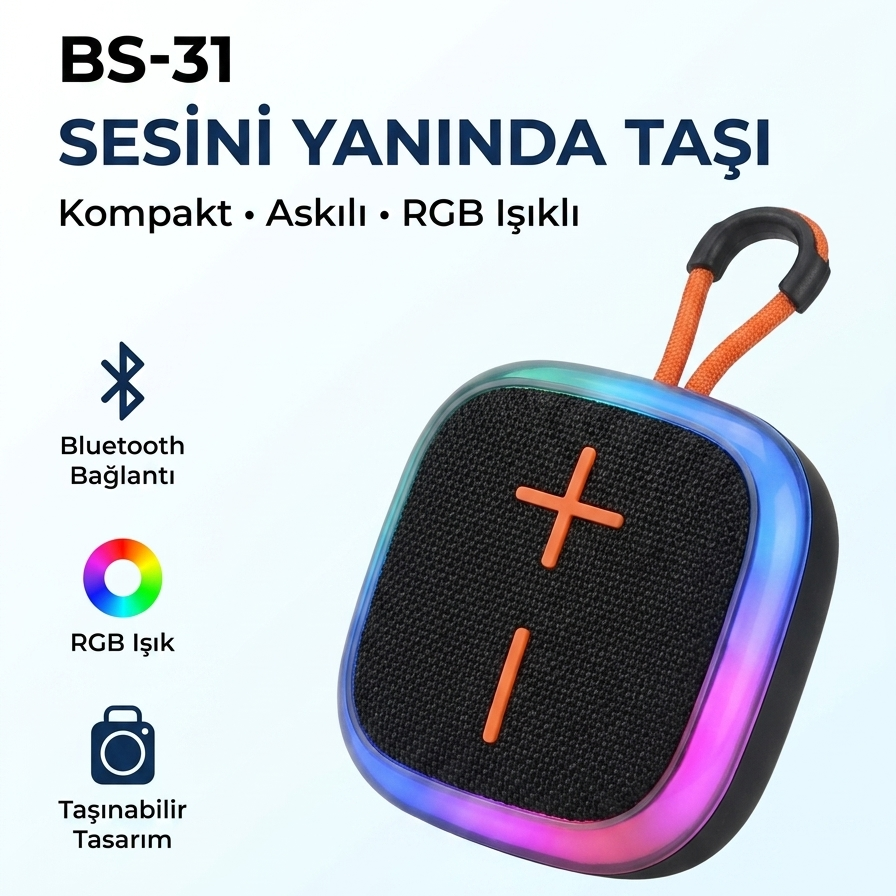 Mini Taşınabilir Bluetooth Hoparlör | RGB LED Işıklı | Dahili Mikrofonlu | Güçlü Ses Performansı