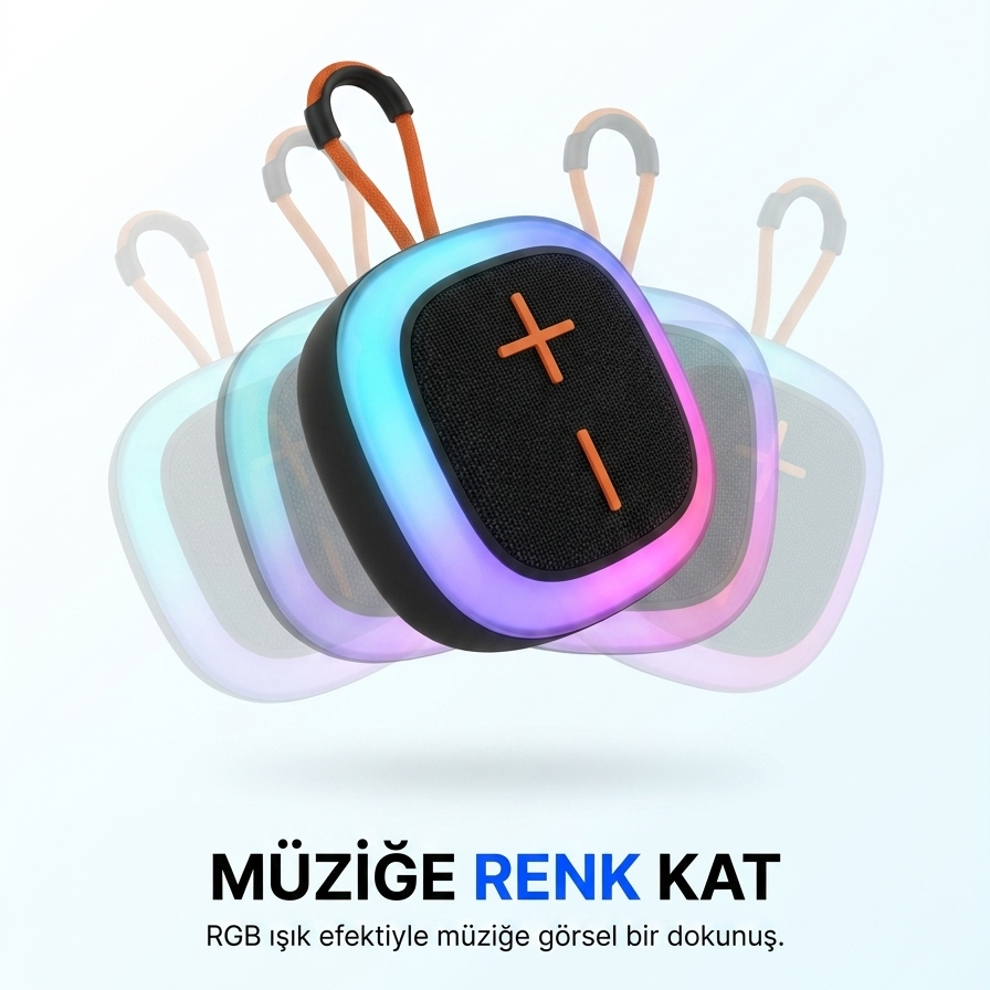 Mini Taşınabilir Bluetooth Hoparlör | RGB LED Işıklı | Dahili Mikrofonlu | Güçlü Ses Performansı