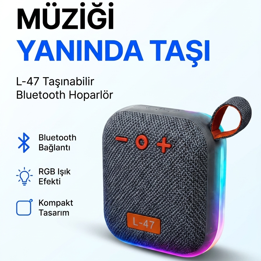 L-47 RGB Işıklı Bluetooth Hoparlör | Taşınabilir Kablosuz Speaker USB TF Kart Destekli Şık Tasarım