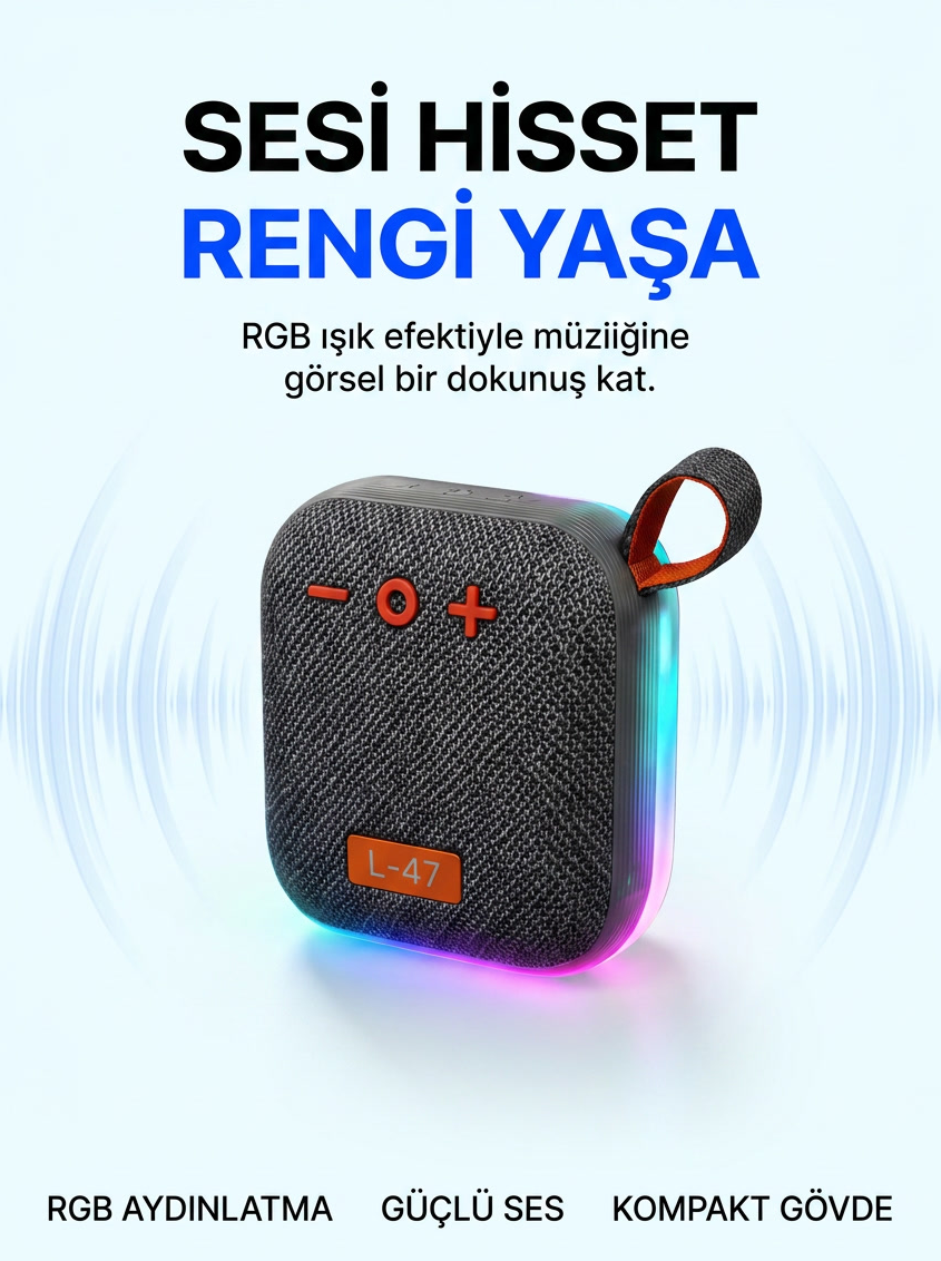 L-47 RGB Işıklı Bluetooth Hoparlör | Taşınabilir Kablosuz Speaker USB TF Kart Destekli Şık Tasarım