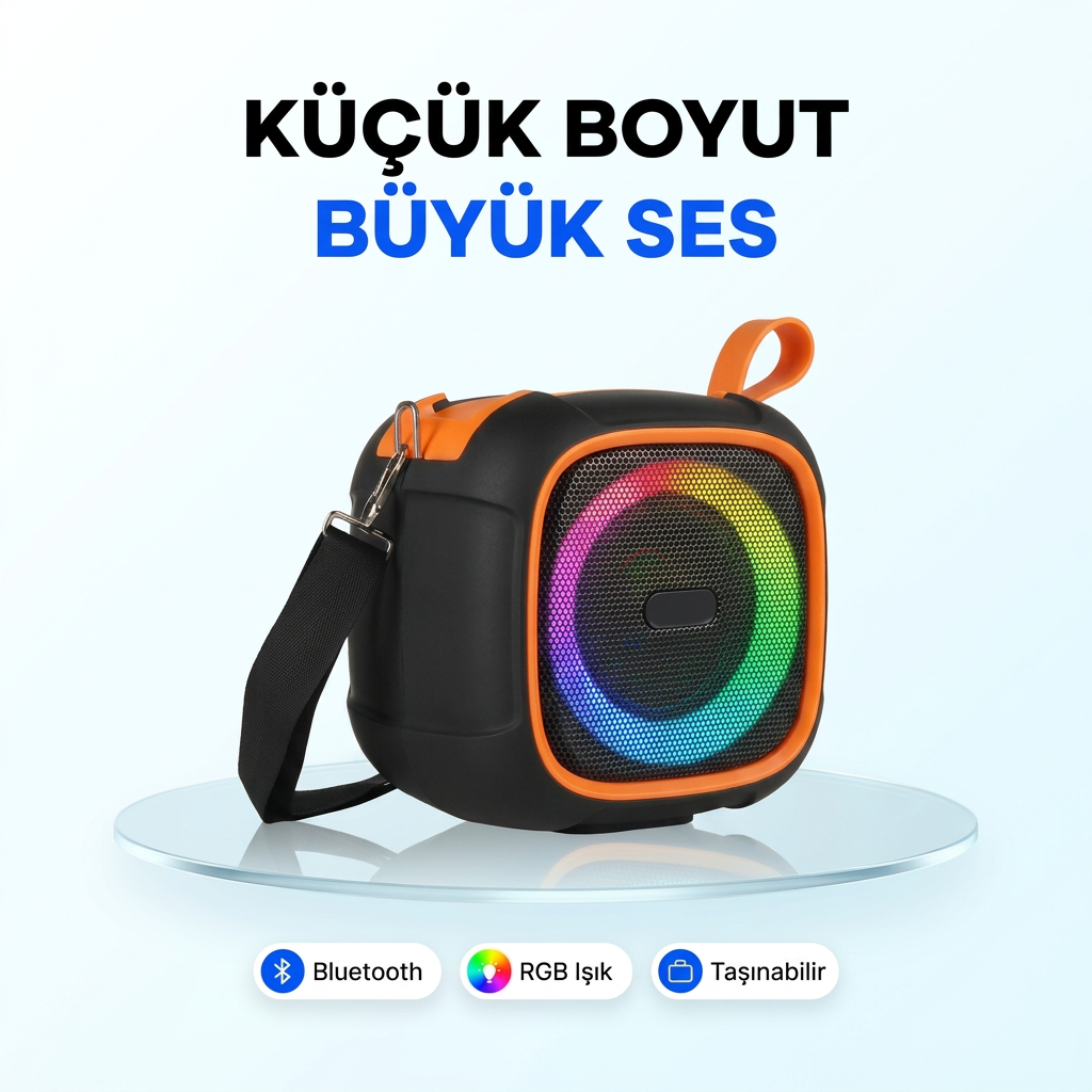 Bluetooth Hoparlör RGB Işıklı Taşınabilir Kablosuz Hoparlör USB TF Kart Destekli