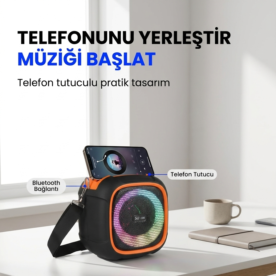 Bluetooth Hoparlör RGB Işıklı Taşınabilir Kablosuz Hoparlör USB TF Kart Destekli