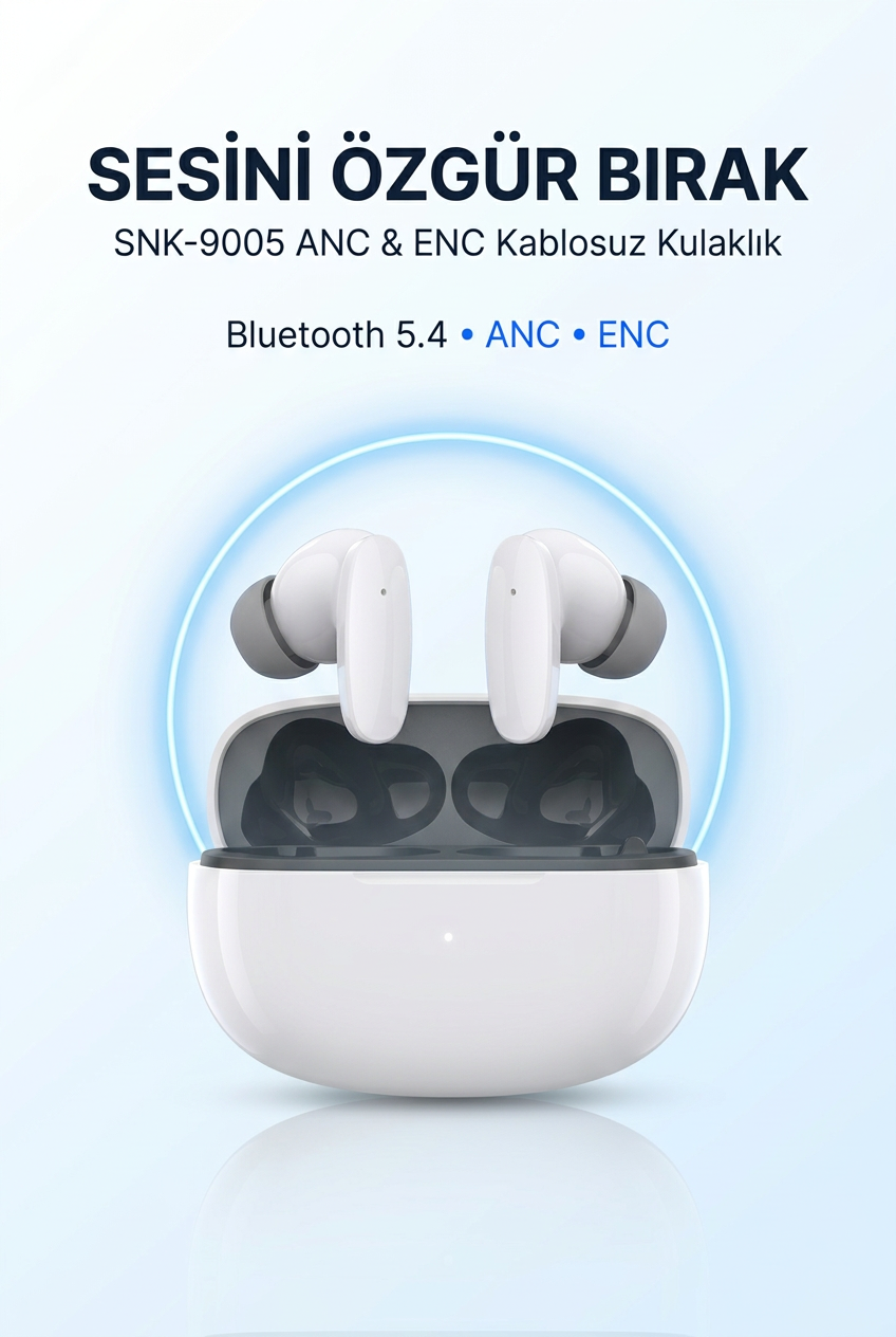 Snk-9005 Beyaz ANC & ENC Kablosuz Bluetooth Kulaklık 5.4 Kulak İçi Kulaklık
