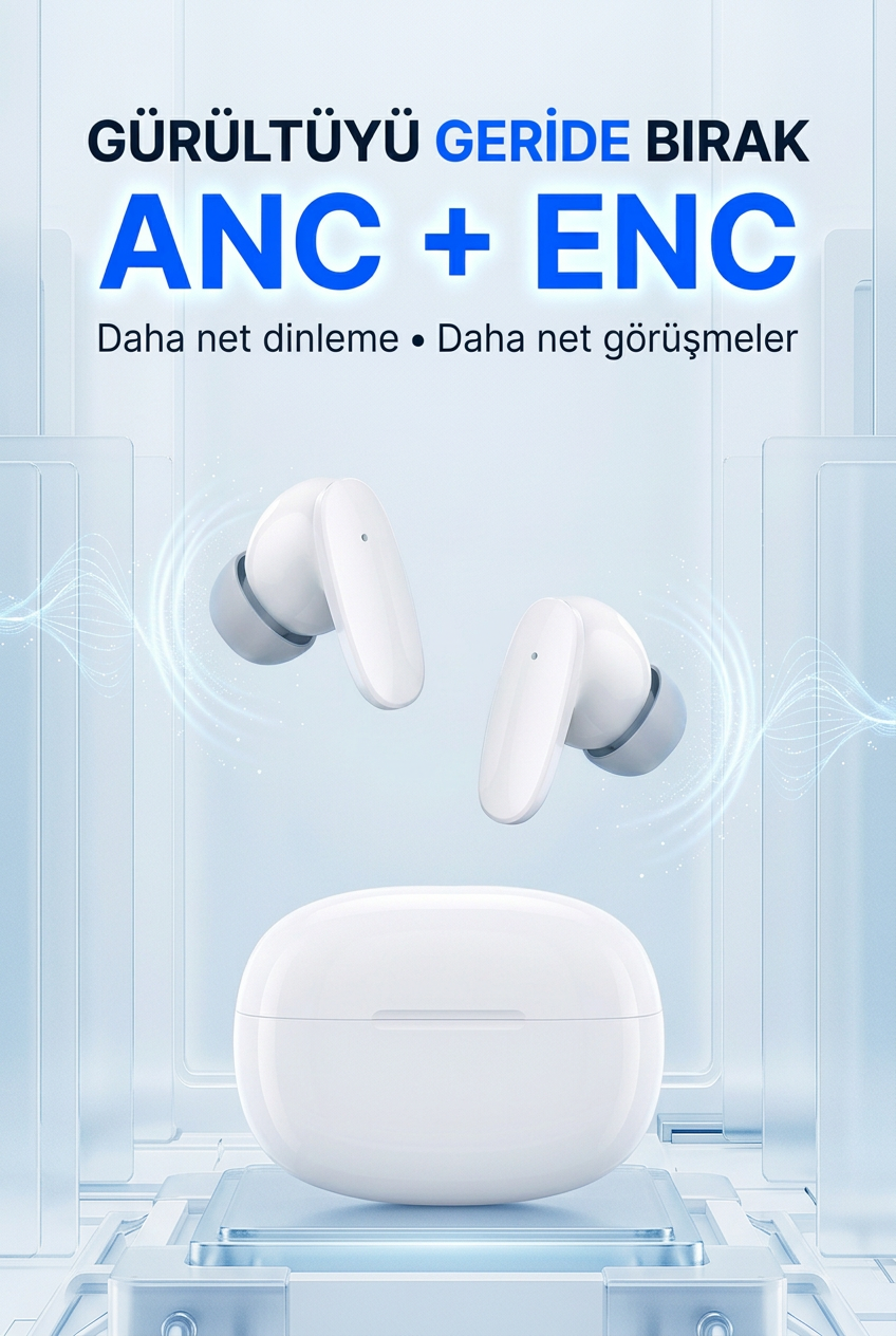 Snk-9005 Beyaz ANC & ENC Kablosuz Bluetooth Kulaklık 5.4 Kulak İçi Kulaklık