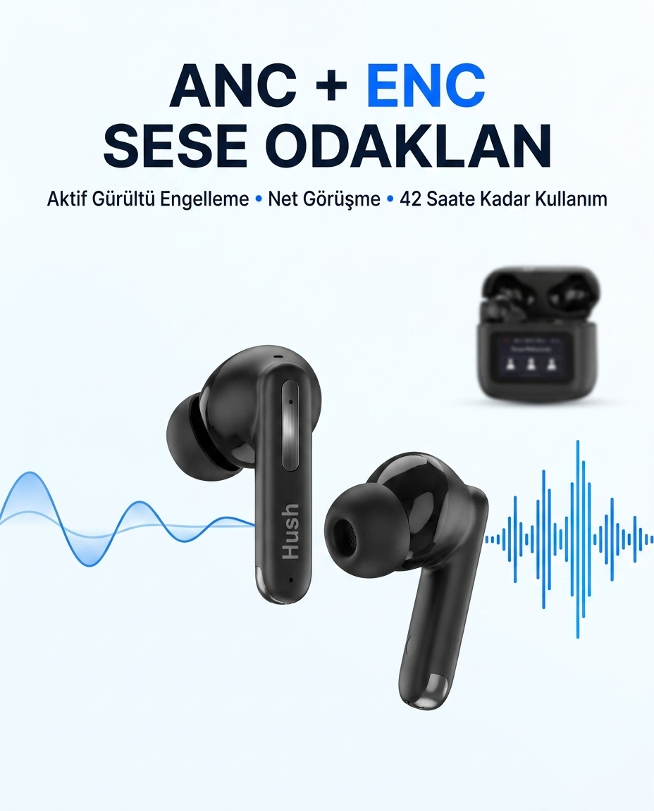 snapron Hush ANC + ENC Dokunmatik Ekran TWS Bluetooth Kulak İçi Kulaklık