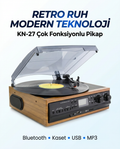 Kn-27 Bluetoothlu Kumandalı Hoparlörlü Pikap Radyo Kaset Usb Mp3 33-45-78 Plaklar Çalar
