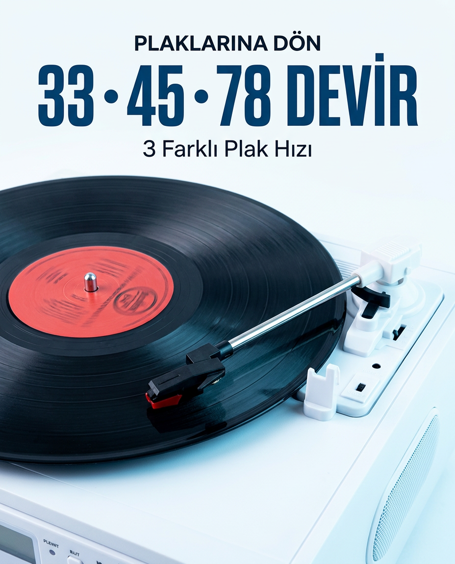 KN-140 Bluetooth CD USB BT MP3 Radyo Müzik Seti Retro Speaker Hoparlör 33-45-78 Plak Pikap Çalar