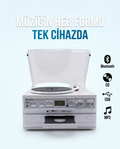 KN-140 Bluetooth CD USB BT MP3 Radyo Müzik Seti Retro Speaker Hoparlör 33-45-78 Plak Pikap Çalar
