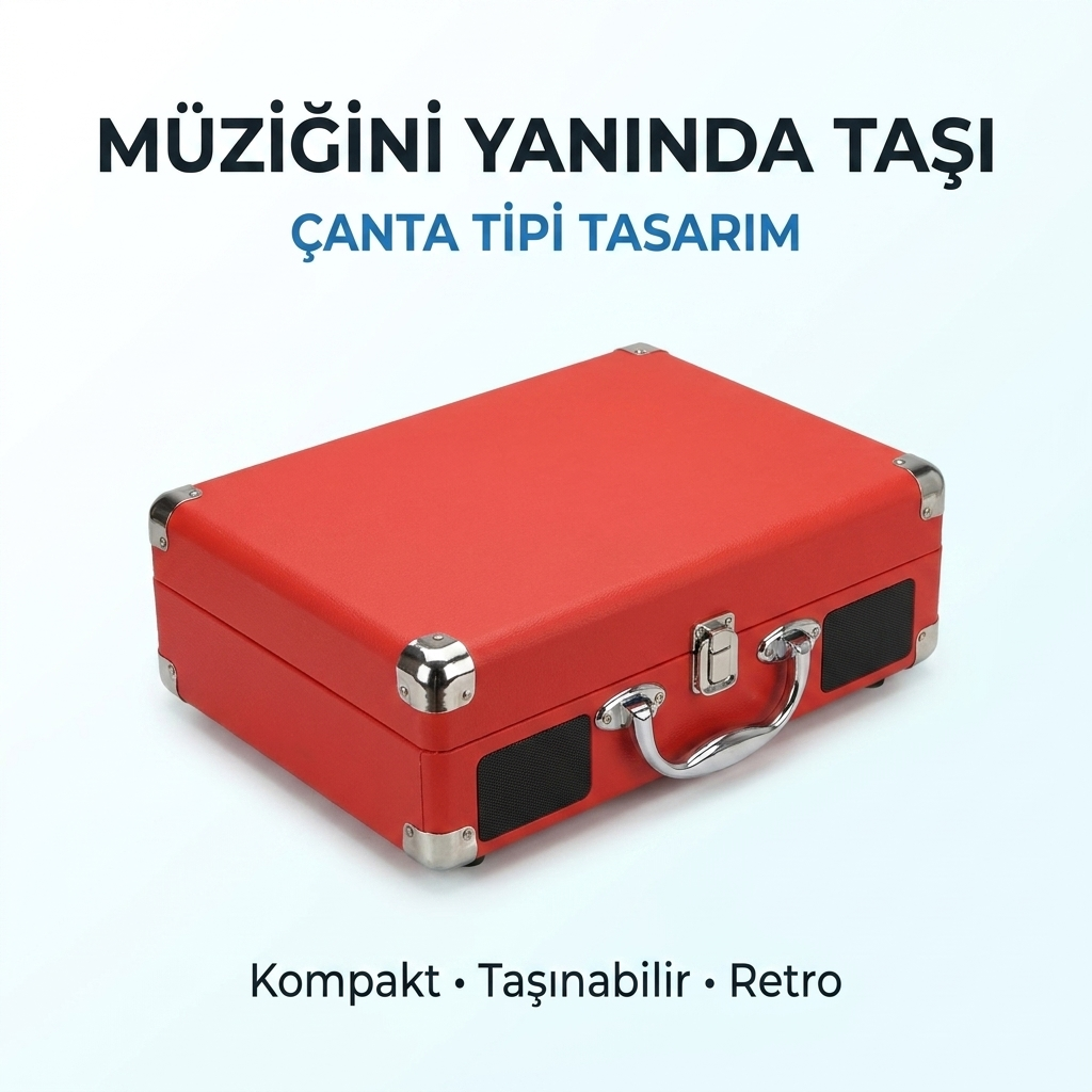 Taşınabilir Çantalı Retro Bluetooth Hoparlörlü Pikap Radyo Ses Kayıt Usb Mp3 33/45/78 Plak Çalar