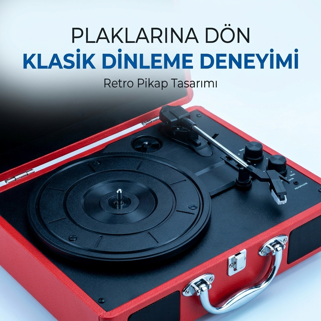 Taşınabilir Çantalı Retro Bluetooth Hoparlörlü Pikap Radyo Ses Kayıt Usb Mp3 33/45/78 Plak Çalar