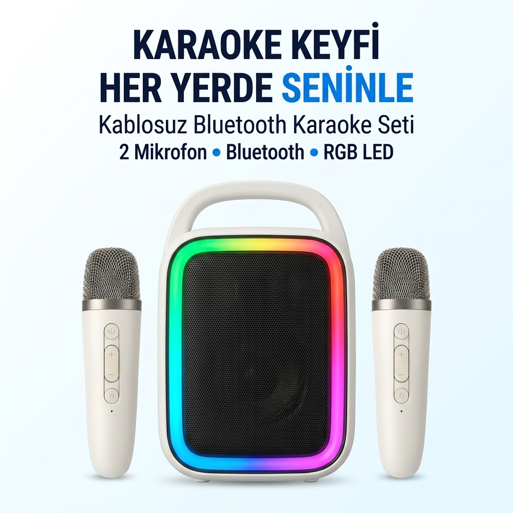 Mikrofonlu Karaoke Bluetooth Hoparlör Rgb Led Işıklı 5 Efektli Ses Bombası