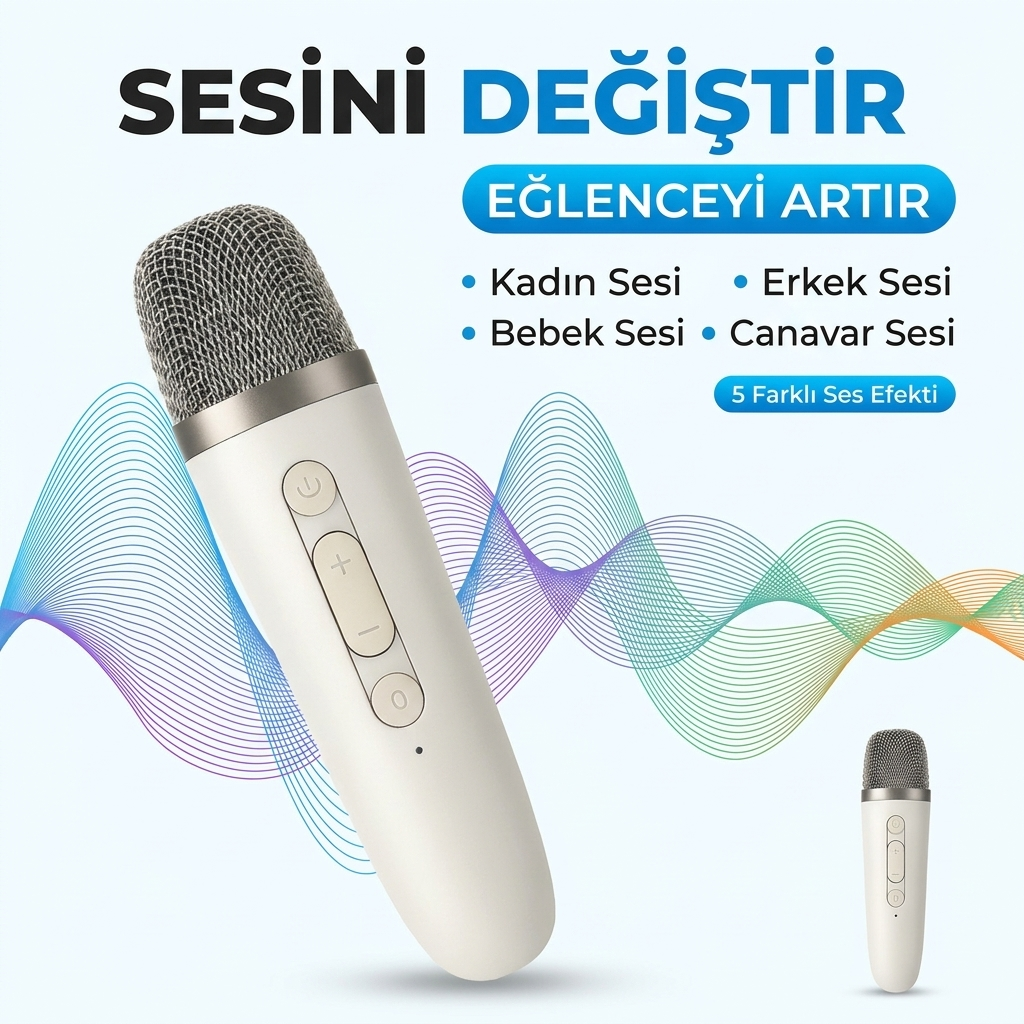Mikrofonlu Karaoke Bluetooth Hoparlör Rgb Led Işıklı 5 Efektli Ses Bombası