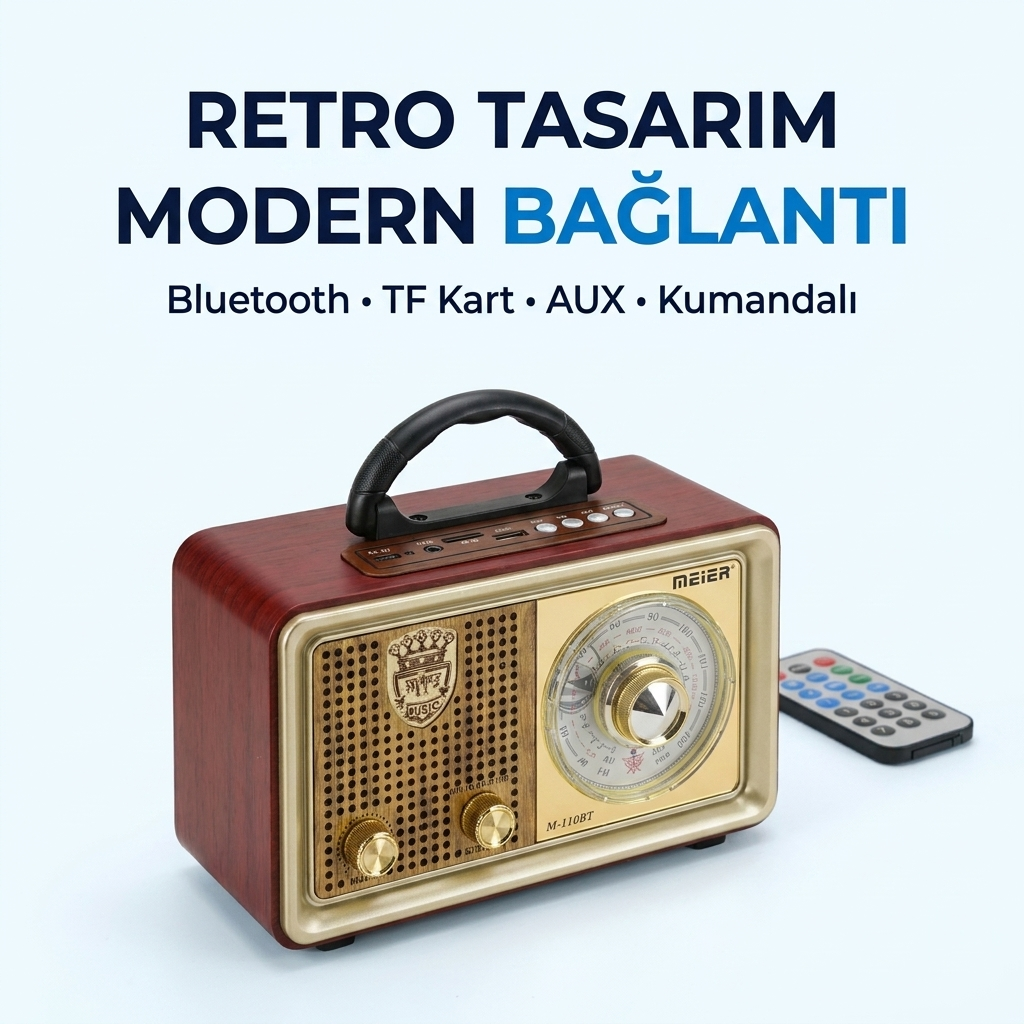 Meier M-110BT Nostaljik Radyo Bluetooth Hoparlör Şarjlı FM/AM/SW Retro Müzik Kutusu