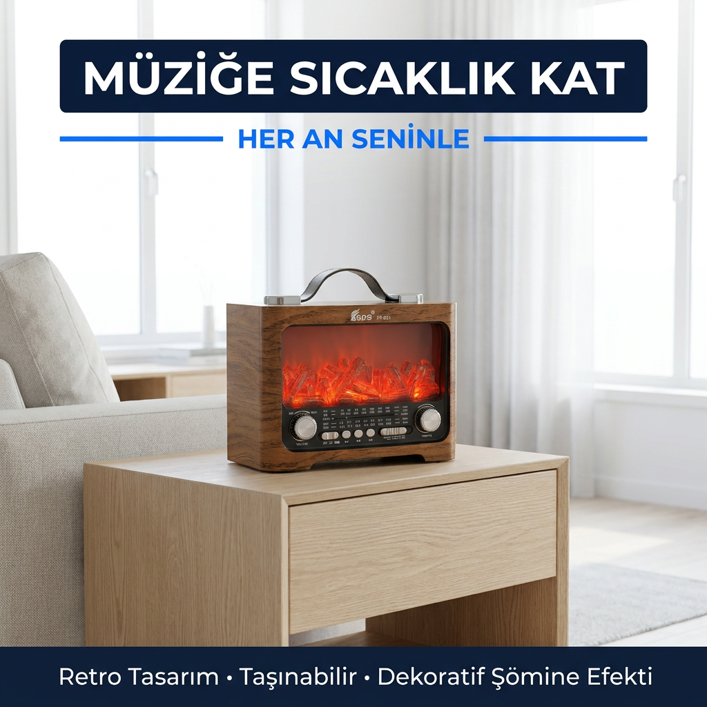 FP-821 Şömine Görünümlü FM Radyo & Bluetooth Hoparlör