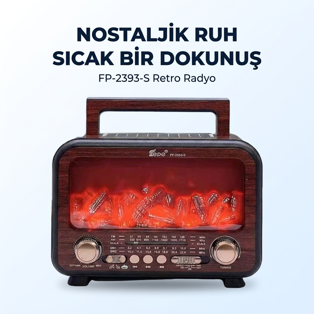 FP-2393-S USB/SD/FM/BLUETOOTH ALEVLİ GÜNEŞ ENERJİLİ NOSTALJİ GÜÇLÜ SİNYAL MÜZİK KUTUSU