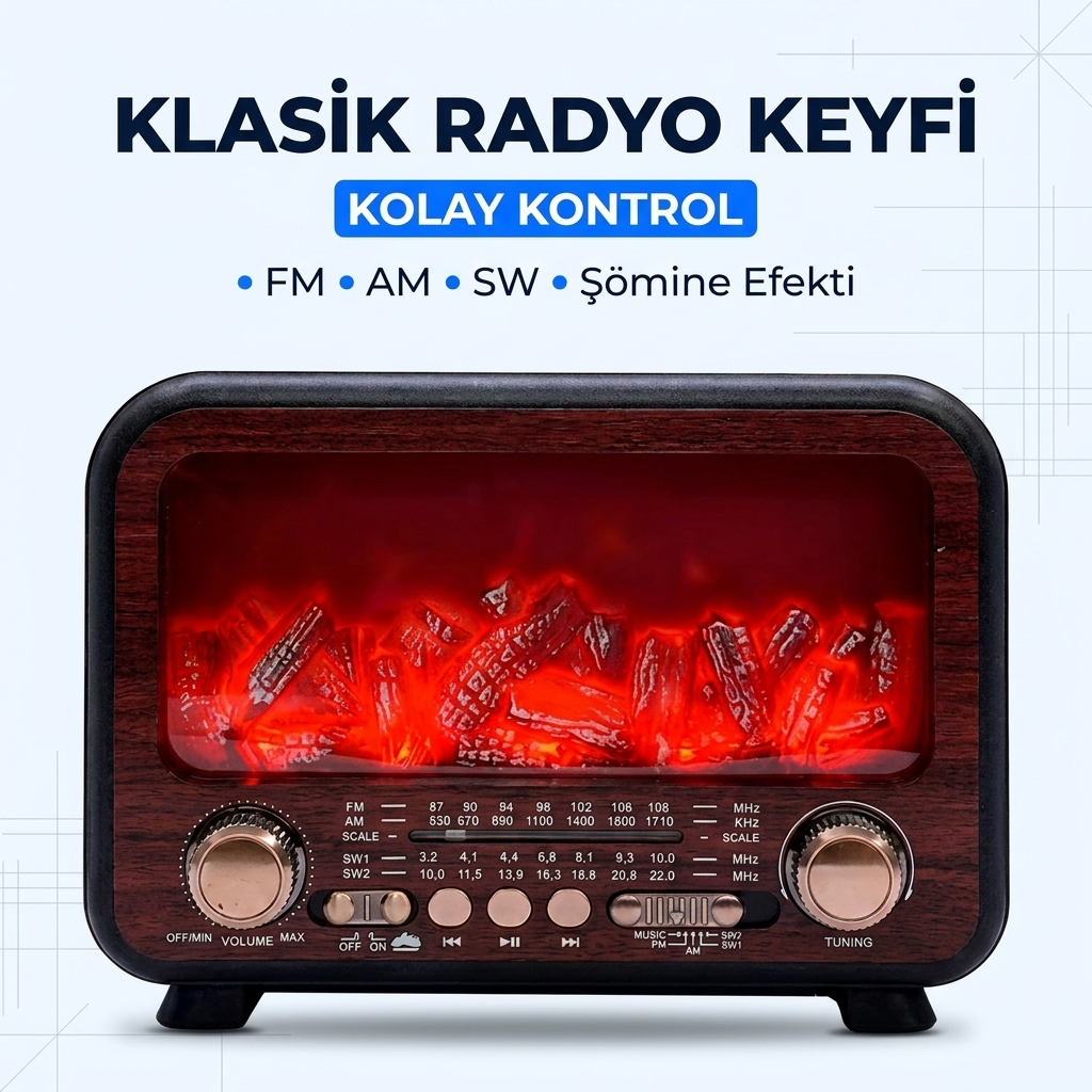 FP-2393-S USB/SD/FM/BLUETOOTH ALEVLİ GÜNEŞ ENERJİLİ NOSTALJİ GÜÇLÜ SİNYAL MÜZİK KUTUSU