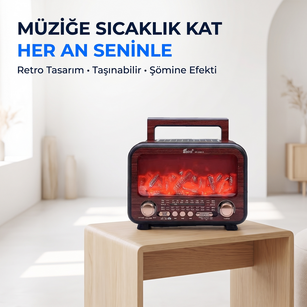 FP-2393-S USB/SD/FM/BLUETOOTH ALEVLİ GÜNEŞ ENERJİLİ NOSTALJİ GÜÇLÜ SİNYAL MÜZİK KUTUSU