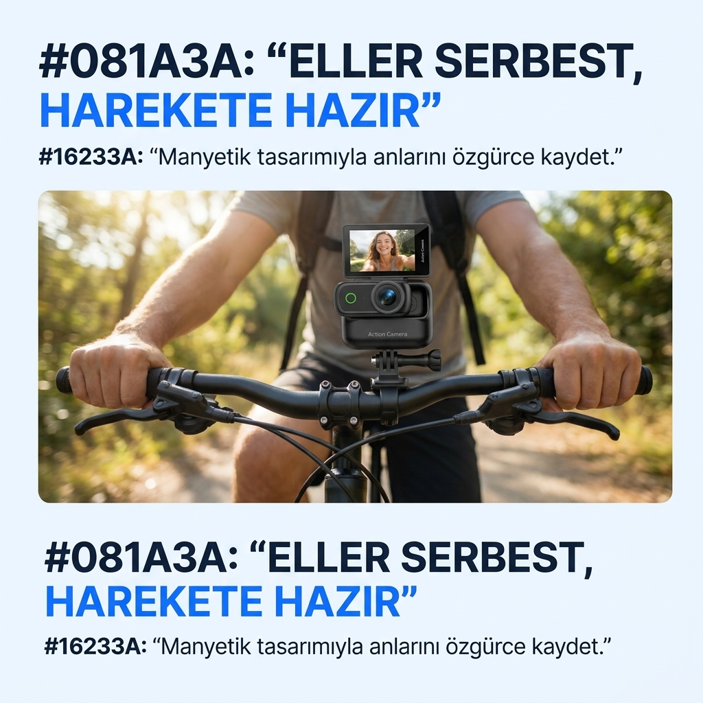 4K Ultra HD Hareketli Ekranlı Profesyonel Aksiyon Kamerası Manyetik Tutuş Flip Ekran Full Aparat