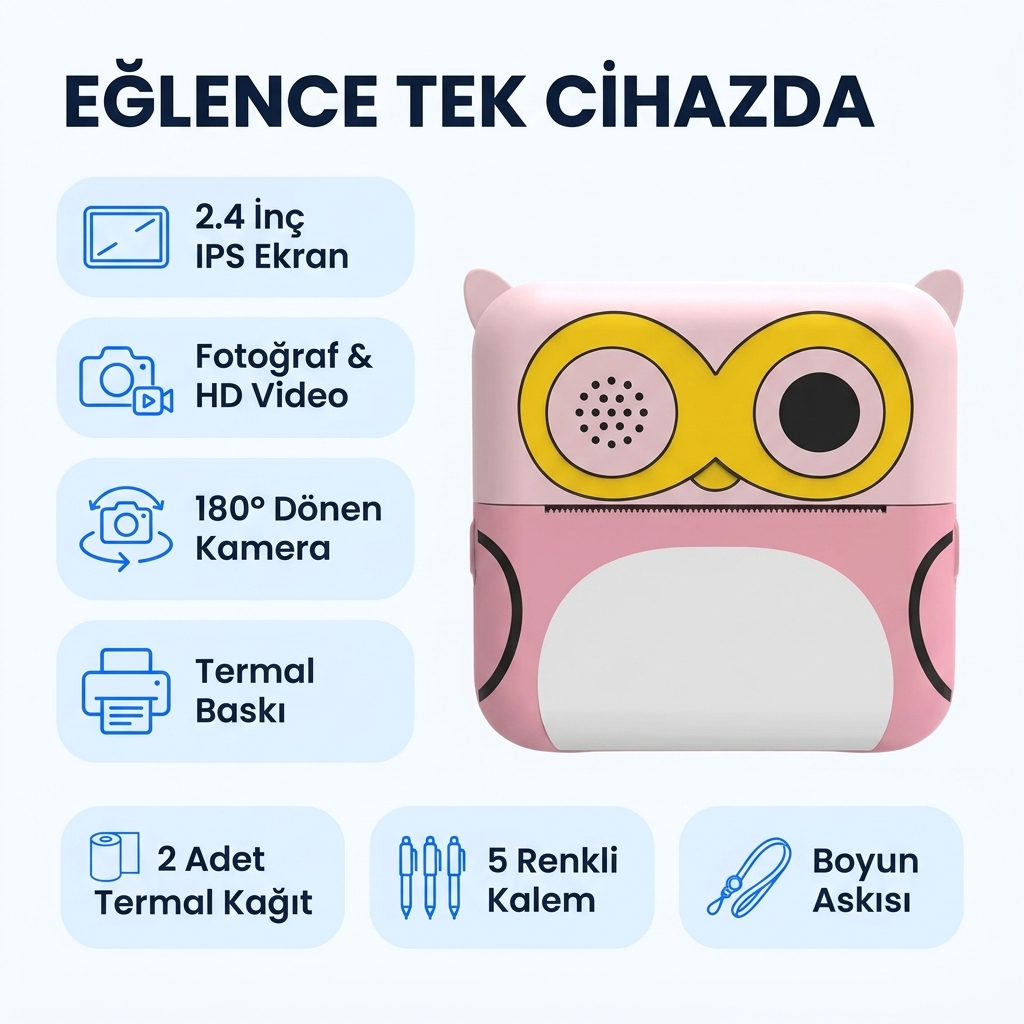 Çocuk Kamerası Dijital HD Video Kayıt ve Fotoğraf Termal Resim Kağıt Baskılı Yazıcı