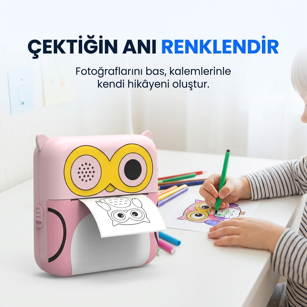 Çocuk Kamerası Dijital HD Video Kayıt ve Fotoğraf Termal Resim Kağıt Baskılı Yazıcı
