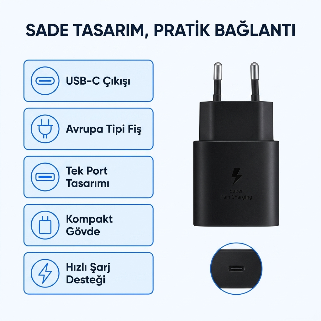 25w Type-c Girişli 3.0a Hızlı Şarj Adaptörü | Hızlı Şarj Destekli Usb C Duvar Priz Başlığı