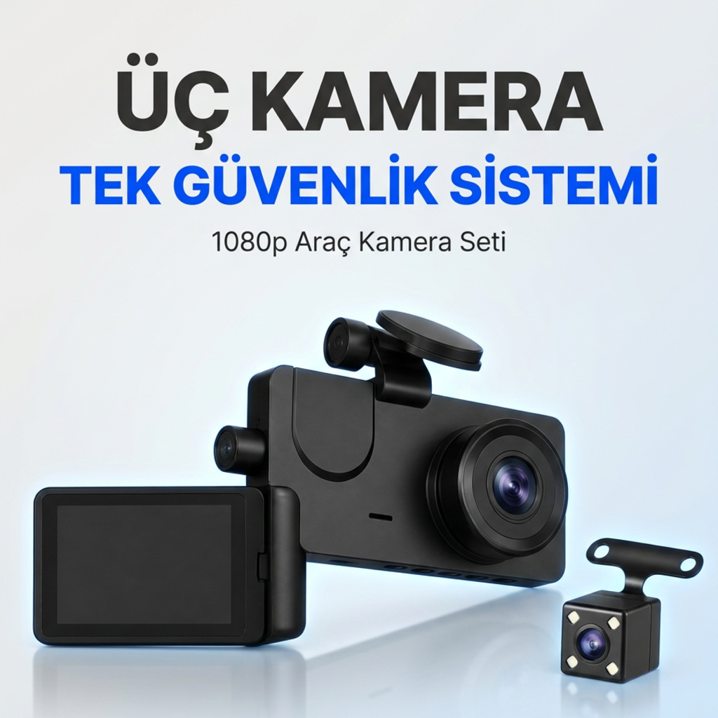 Üç Kameralı 1080 Full HD Araç İçi Kamera G-Sensor Özellikli Güvenlik Çözümü Geri Görüşlü