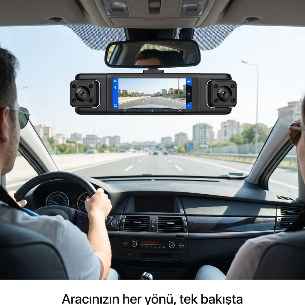 4 Lensli Full Hd 1080P 3.18" Ekran Araç İçi Kamera 4 Kamera Ayarlanabilir Açı Hareket Algılama