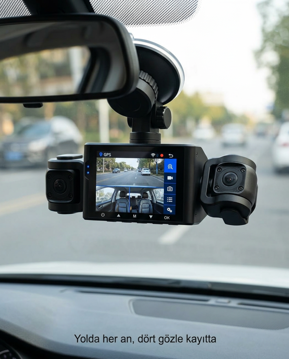 4’lü Araç Kamerası Seti – Ekranlı, HD Kayıt, 64GB Destekli, Gece Görüşlü