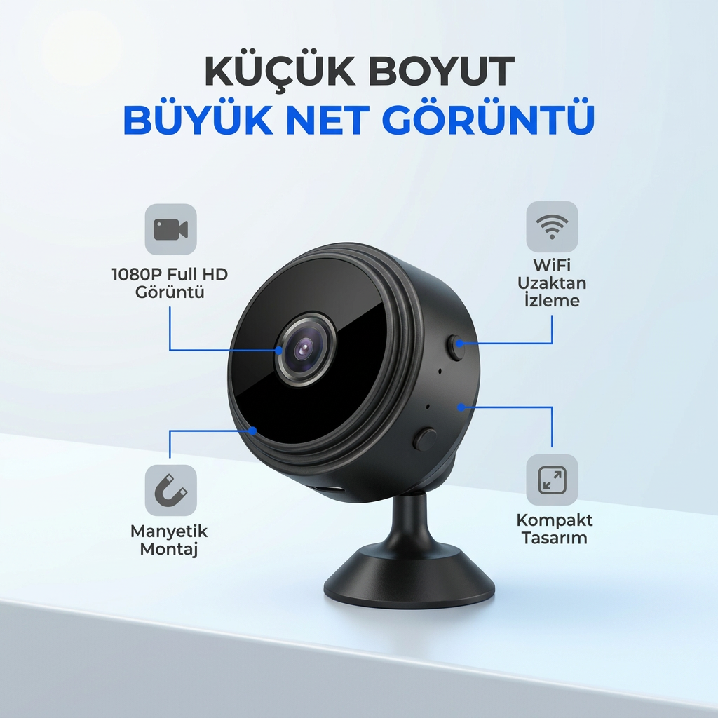 Blue Inter Mini Kamera 1080P HD WiFi (Gizli, Miknatisli)
