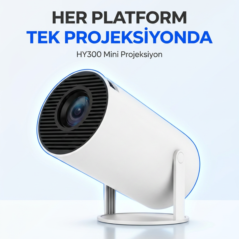 HY300 Mini Projeksiyon 4K Destekli – Android WiFi Bluetooth